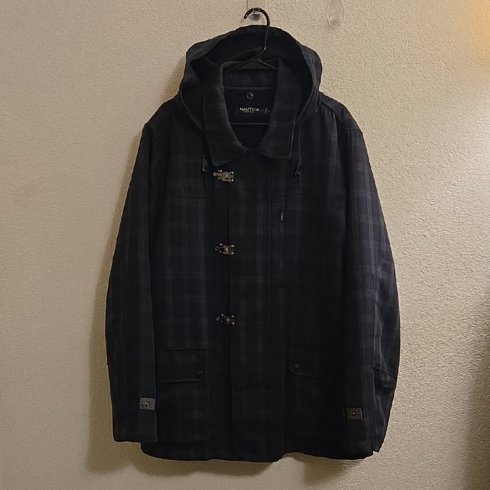 Nautica Plaid Hooded Jacket W/Removable Fleece Liner - Navy/Green - XL